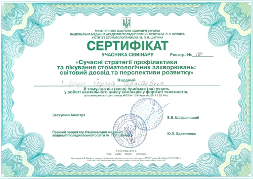 Сертифікат Ковтун Сергій Сергійович